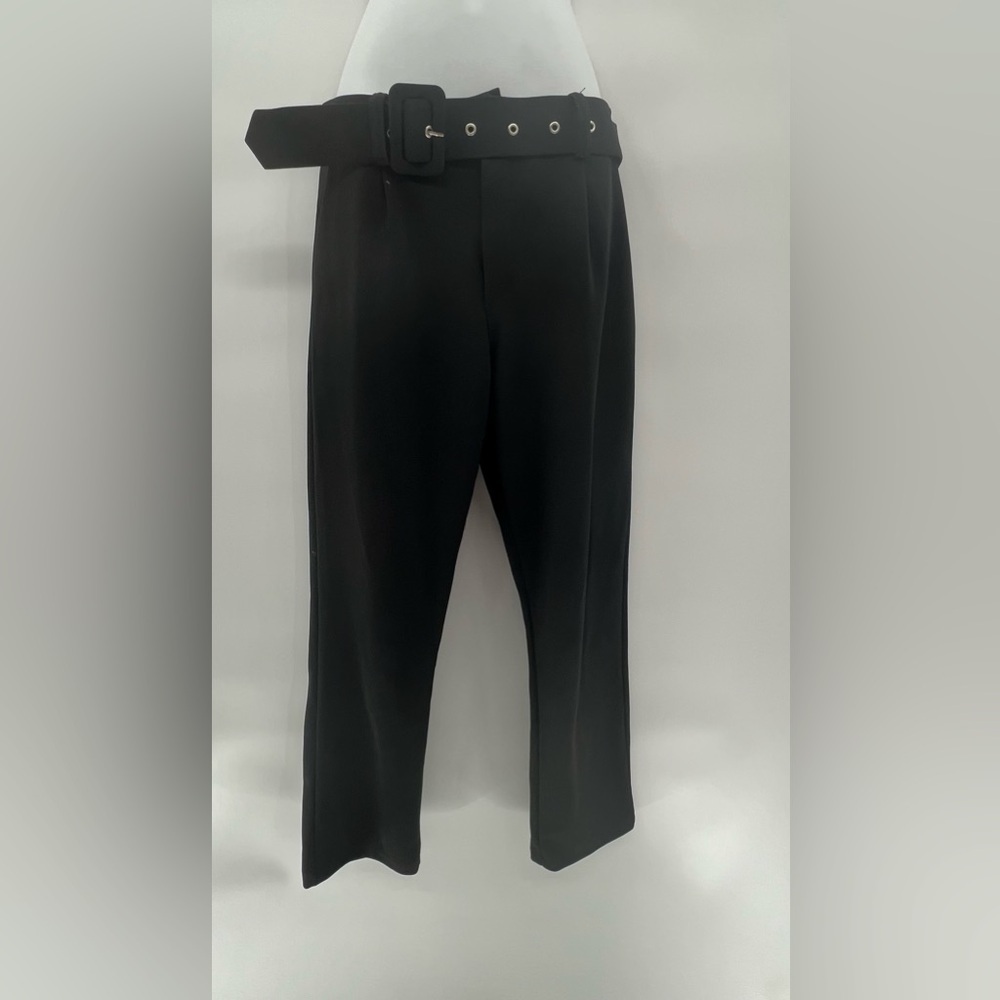 Boohoo Black Ladies Belted Dress Pant - Size 4